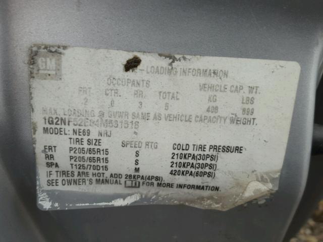 1G2NF52E04M531518 - 2004 PONTIAC GRAND AM S SILVER photo 10