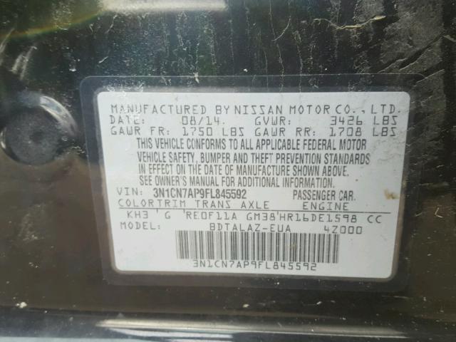 3N1CN7AP9FL845592 - 2015 NISSAN VERSA S BLACK photo 10