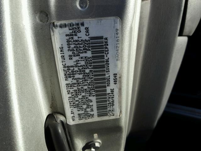 4T1BG22K91U014855 - 2001 TOYOTA CAMRY CE SILVER photo 10