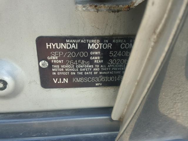 KM8SC83D51U014916 - 2001 HYUNDAI SANTA FE G GRAY photo 10