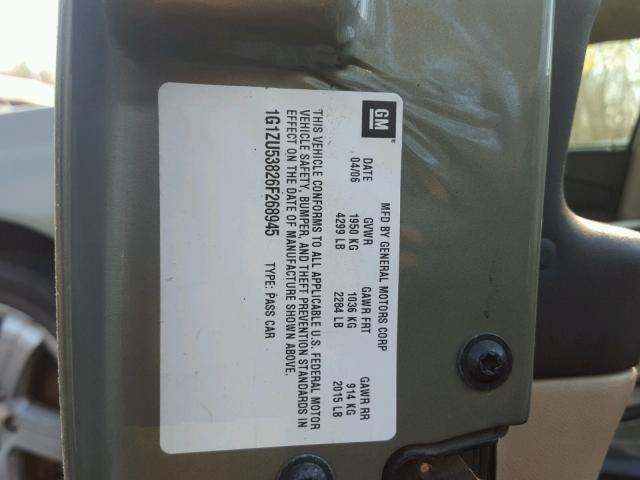 1G1ZU53826F268945 - 2006 CHEVROLET MALIBU LTZ 绿色 照片 10