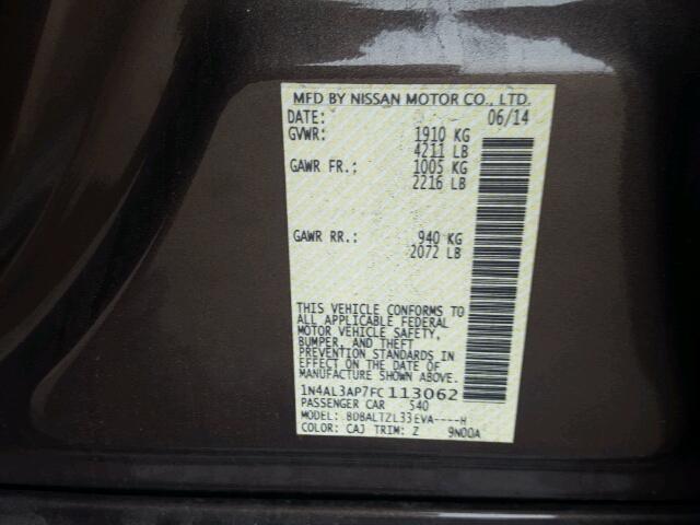 1N4AL3AP7FC113062 - 2015 NISSAN ALTIMA 2.5 BROWN photo 10