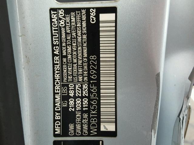 WDBTK56J56F169228 - 2006 MERCEDES-BENZ CLK 350 SILVER photo 10