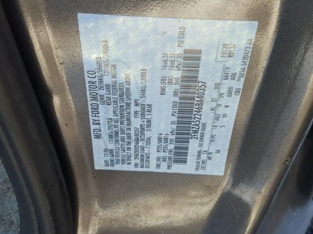 2FMZA52246BA40357 - 2006 FORD FREESTAR S GRAY photo 10