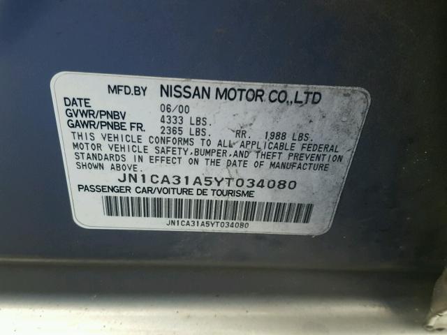 JN1CA31A5YT034080 - 2000 NISSAN MAXIMA GLE SILVER photo 10