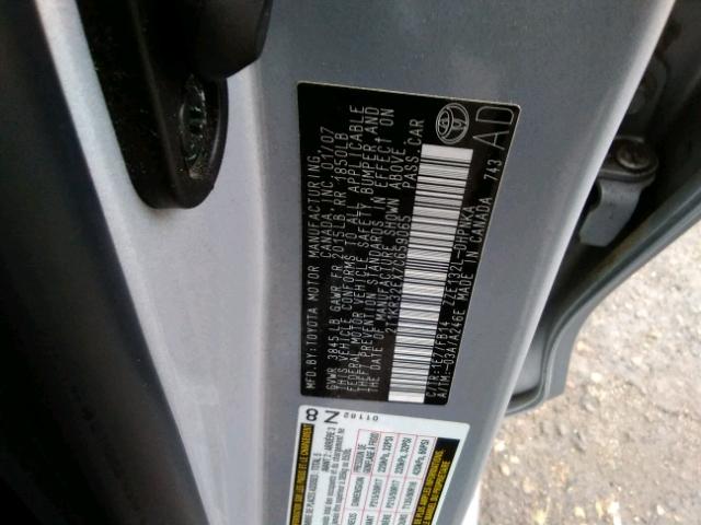 2T1KR32EX7C659065 - 2007 TOYOTA COROLLA MA SILVER photo 10