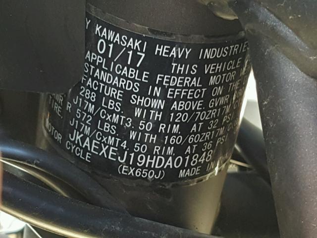JKAEXEJ19HDA01848 - 2017 KAWASAKI EX650 J თეთრი ფოტო 10
