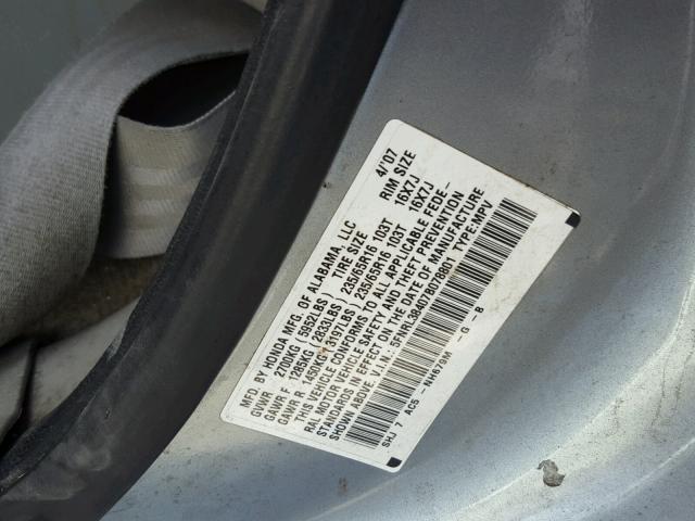 5FNRL38407B078801 - 2007 HONDA ODYSSEY EX BLUE photo 10