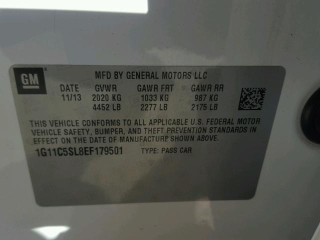 1G11C5SL8EF179501 - 2014 CHEVROLET MALIBU 1LT 白色 照片 10