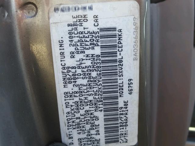 4T1BG22K5YU628330 - 2000 TOYOTA CAMRY CE TAN photo 10