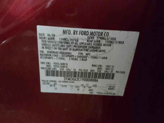2FMEK62C19BB08886 - 2009 FORD FLEX SEL მუქწითელი ფოტო 10