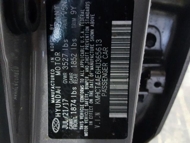 KMHCT4AE6HU365613 - 2017 HYUNDAI ACCENT SE GRAY photo 10