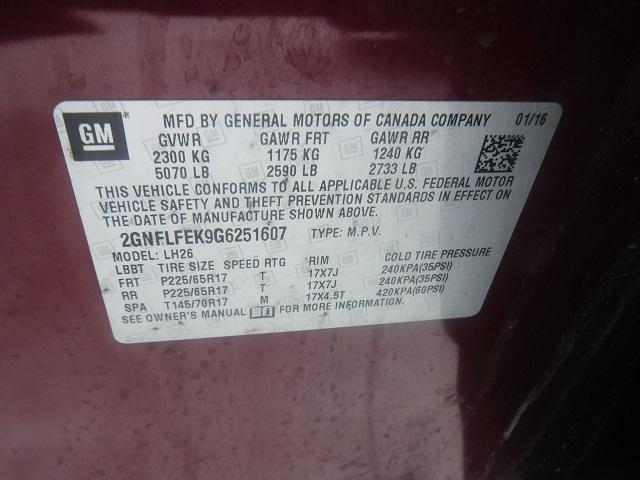 2GNFLFEK9G6251607 - 2016 CHEVROLET EQUINOX LT RED photo 10