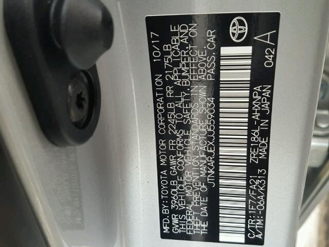 JTNKARJEXJJ559034 - 2018 TOYOTA COROLLA IM SILVER photo 10