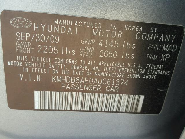 KMHDB8AE0AU061374 - 2010 HYUNDAI ELANTRA TO SILVER photo 10