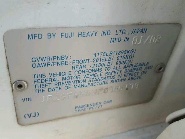 JF1SF65632G755179 - 2002 SUBARU FORESTER S Ağ foto 10