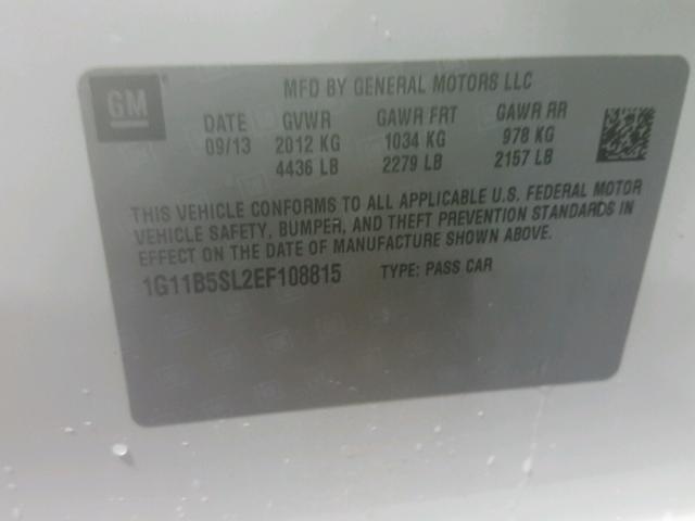 1G11B5SL2EF108815 - 2014 CHEVROLET MALIBU LS თეთრი ფოტო 10