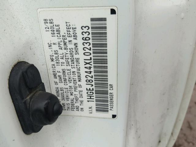 1HGEJ8244XL023633 - 1999 HONDA CIVIC EX WHITE photo 10