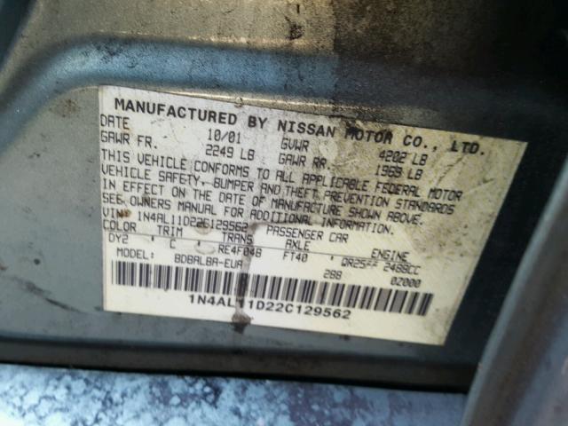 1N4AL11D22C129562 - 2002 NISSAN ALTIMA BAS GREEN photo 10