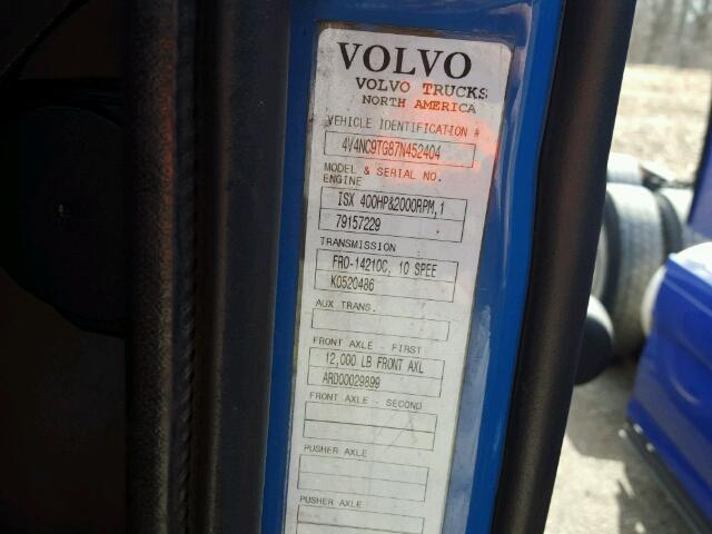 4V4NC9TG87N452404 - 2007 VOLVO VN VNL BLUE photo 10