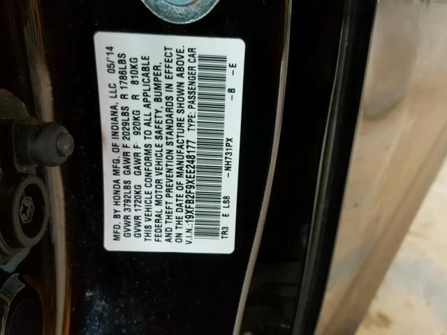 19XFB2F9XEE248177 - 2014 HONDA CIVIC EXL BLACK photo 10
