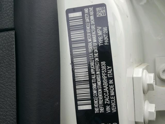 ZACCJAAB6HPF53838 - 2017 JEEP RENEGADE S თეთრი ფოტო 10