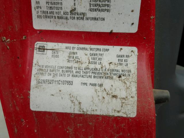 1G2NF52T11C107653 - 2001 PONTIAC GRAND AM S წითელი ფოტო 10