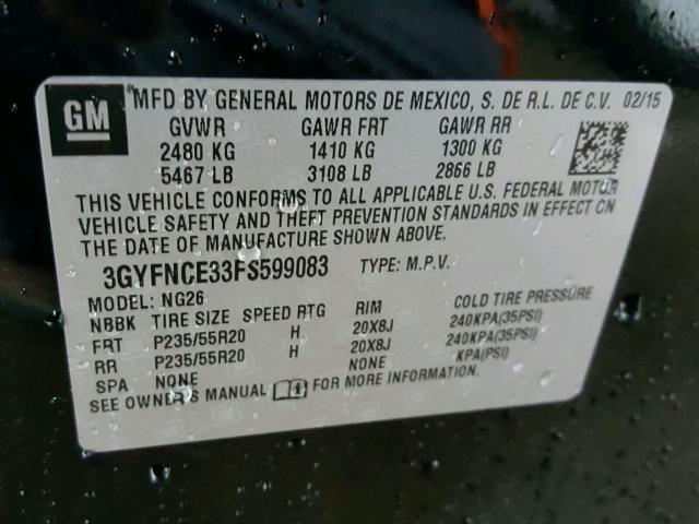 3GYFNCE33FS599083 - 2015 CADILLAC SRX PERFOR 黑色 照片 10