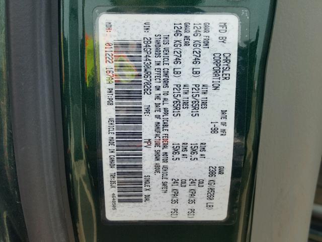 2B4GP4430WR670262 - 1998 DODGE GRAND CARA GREEN photo 10