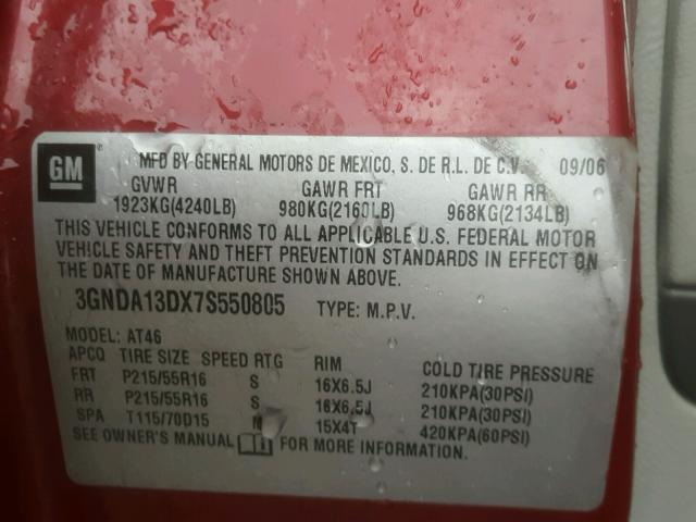 3GNDA13DX7S550805 - 2007 CHEVROLET HHR LS RED photo 10