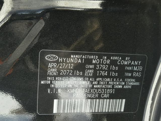 KMHDH4AEXDU531891 - 2013 HYUNDAI ELANTRA GL BLACK photo 10