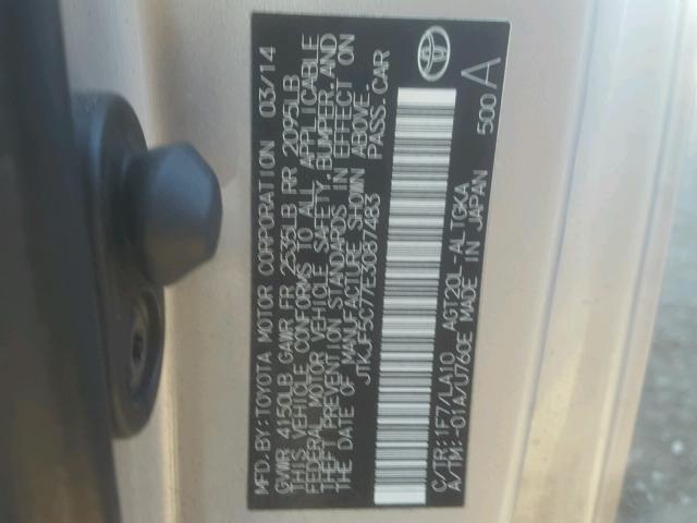 JTKJF5C77E3087483 - 2014 TOYOTA SCION TC SILVER photo 10