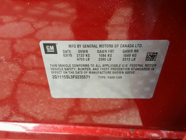 2G1115SL3F9235571 - 2015 CHEVROLET IMPALA LT RED photo 10