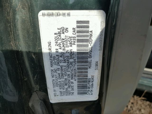 4T1BG22K7YU947177 - 2000 TOYOTA CAMRY CE GREEN photo 10