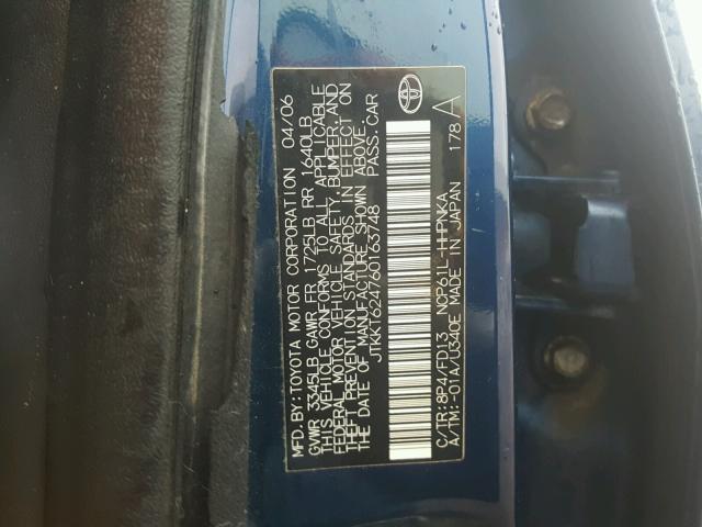 JTKKT624760163748 - 2006 TOYOTA SCION XA BLUE photo 10