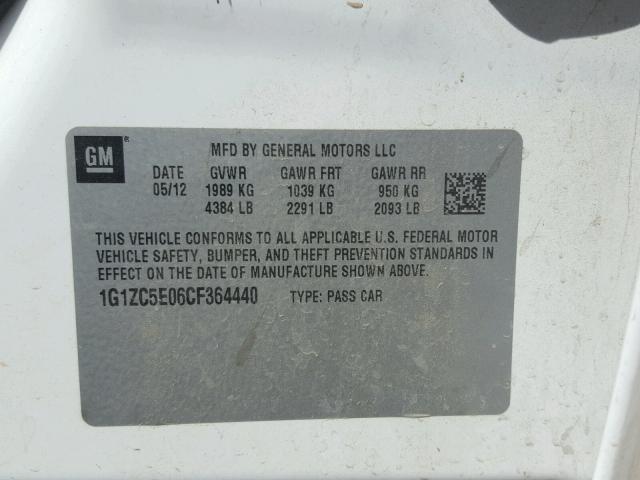 1G1ZC5E06CF364440 - 2012 CHEVROLET MALIBU 1LT 白色 照片 10