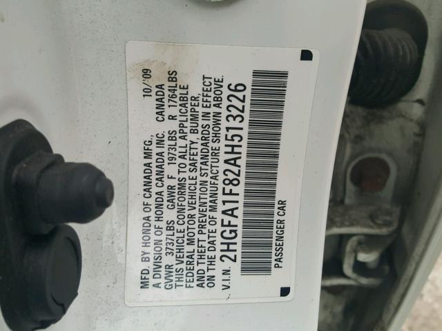 2HGFA1F82AH513226 - 2010 HONDA CIVIC EX თეთრი ფოტო 10