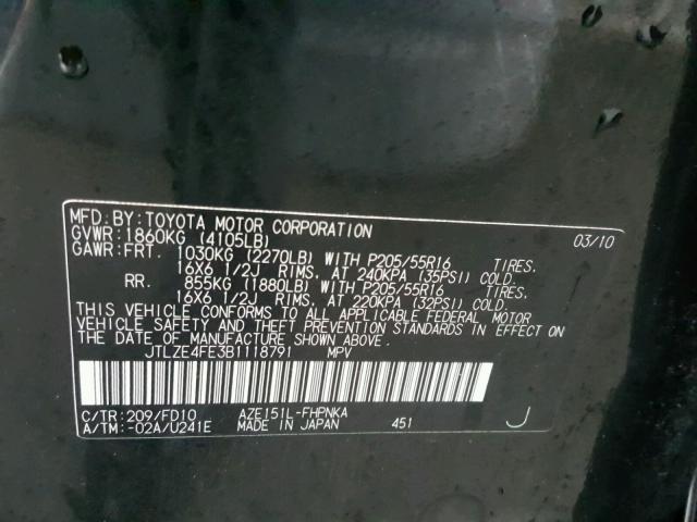 JTLZE4FE3B1118791 - 2011 TOYOTA SCION XB BLACK photo 10