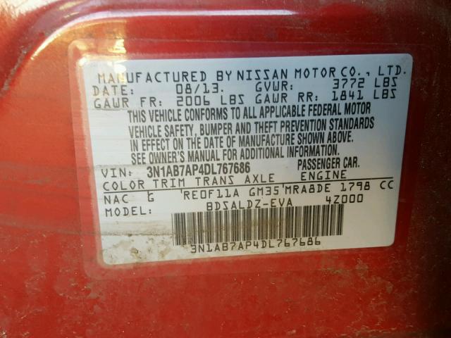 3N1AB7AP4DL767686 - 2013 NISSAN SENTRA SV RED photo 10