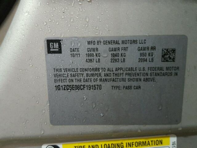 1G1ZC5E08CF191570 - 2012 CHEVROLET MALIBU 1LT 棕色 照片 10