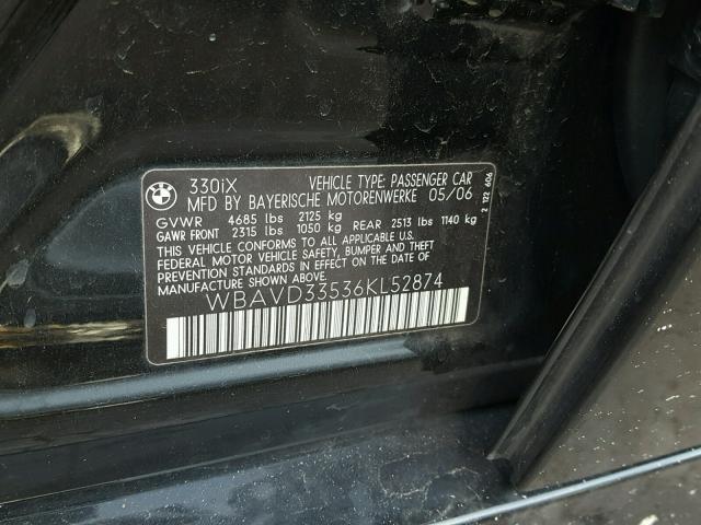 WBAVD33536KL52874 - 2006 BMW 330 XI BLACK photo 10