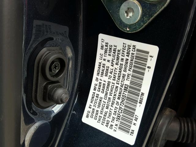 19XFC2F72HE071883 - 2017 HONDA CIVIC EX Mavi foto 10
