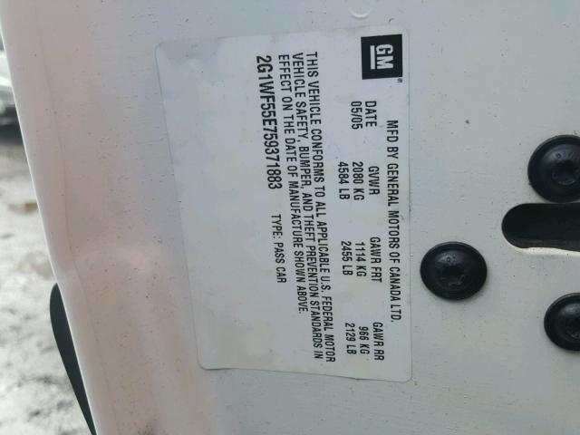 2G1WF55E759371883 - 2005 CHEVROLET IMPALA 白色 照片 10