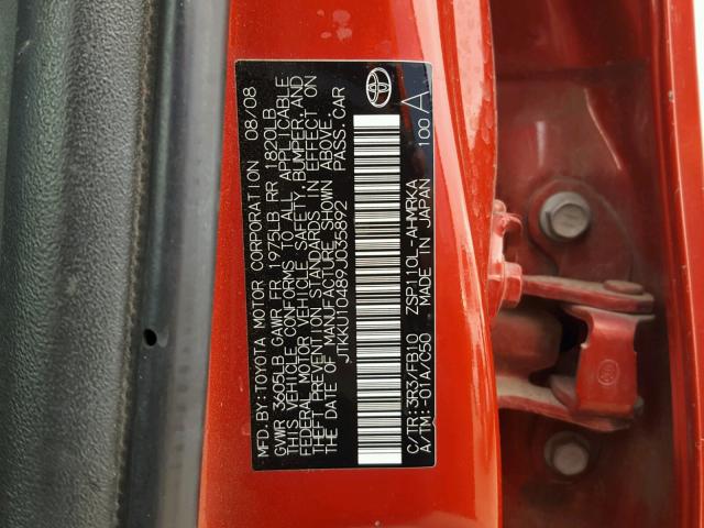 JTKKU10489J035892 - 2009 TOYOTA SCION XD RED photo 10