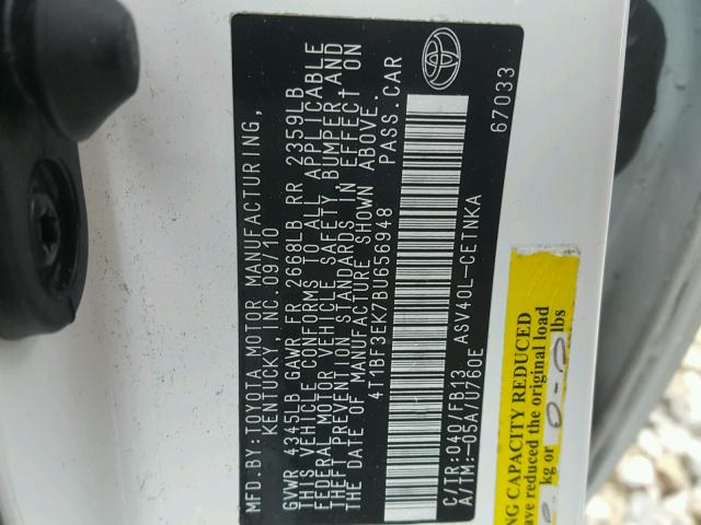 4T1BF3EK7BU656948 - 2011 TOYOTA CAMRY BASE WHITE photo 10