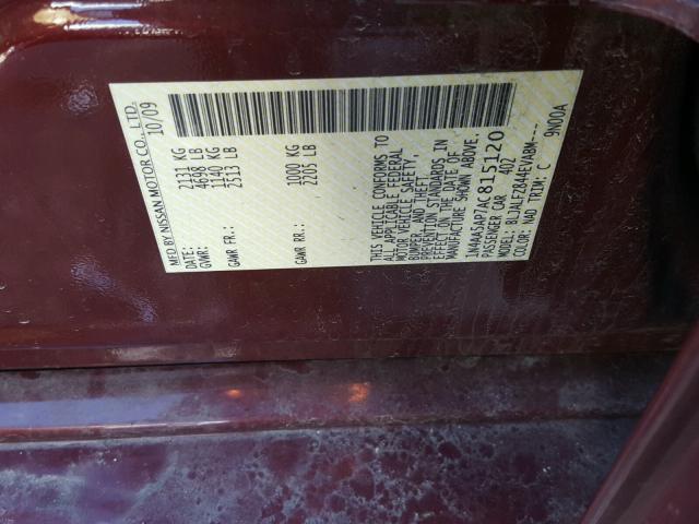 1N4AA5AP7AC815120 - 2010 NISSAN MAXIMA S MAROON photo 10