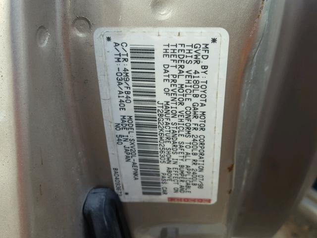 JT2BG22K6W0256305 - 1998 TOYOTA CAMRY CE GOLD photo 10