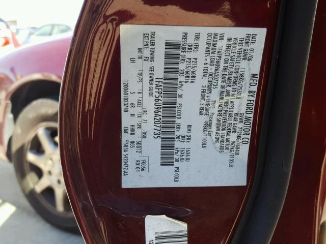 1FAFP56U96A207735 - 2006 FORD TAURUS SEL BURGUNDY photo 10