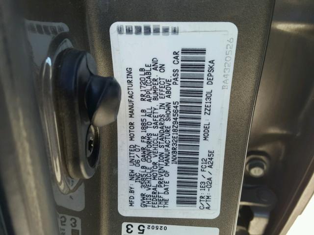 1NXBR32E18Z945645 - 2008 TOYOTA COROLLA CE CHARCOAL photo 10