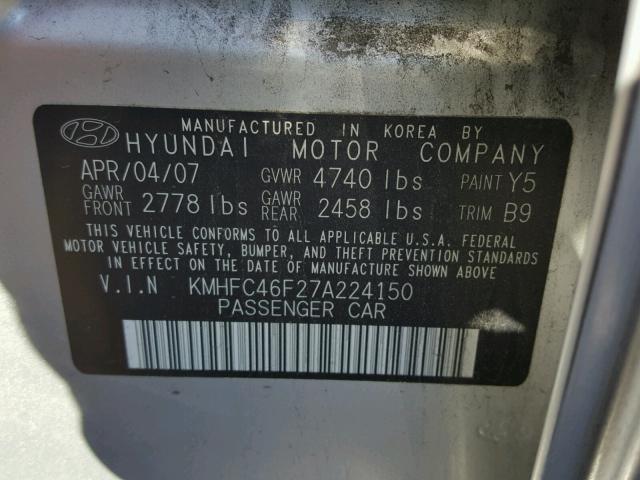 KMHFC46F27A224150 - 2007 HYUNDAI AZERA SE SILVER photo 10